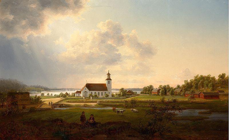 Ernfried Wahlqvist Landscape with a church by a river